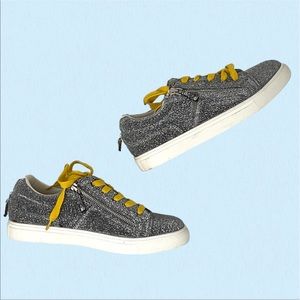 Steve Madden Silver Metallic Sneakers with Yellow Shoe Laces 10 (Worn Once)